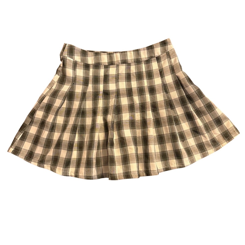 Mable Plaid Pleated Mini Skirt Green White Casual Size Small